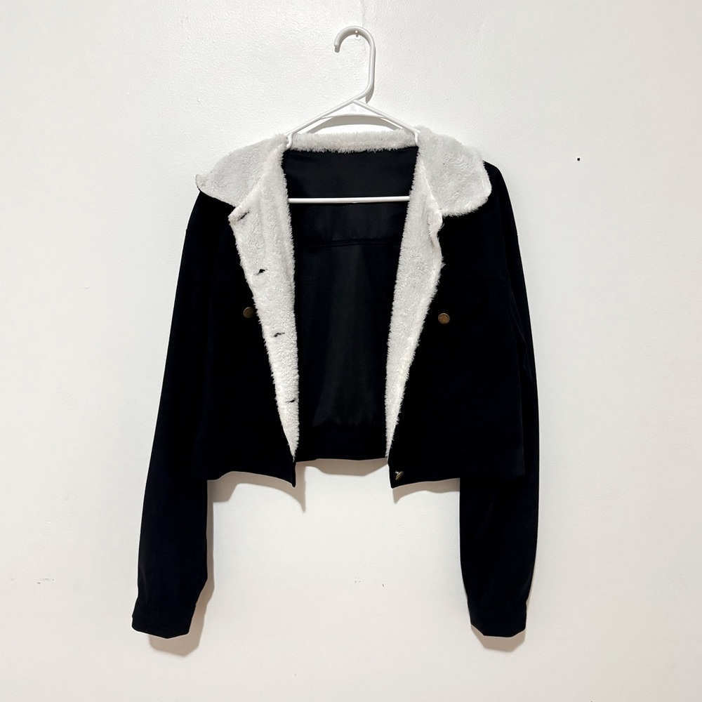 Black Jacket with White Faux Fur Collar
